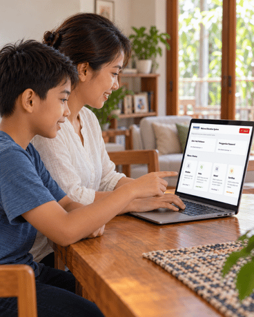 Anak praktik di laptop