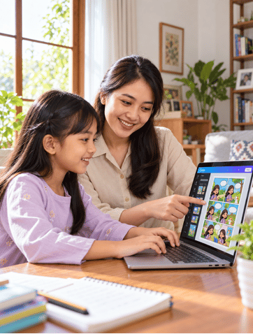 Anak belajar bersama instruktur